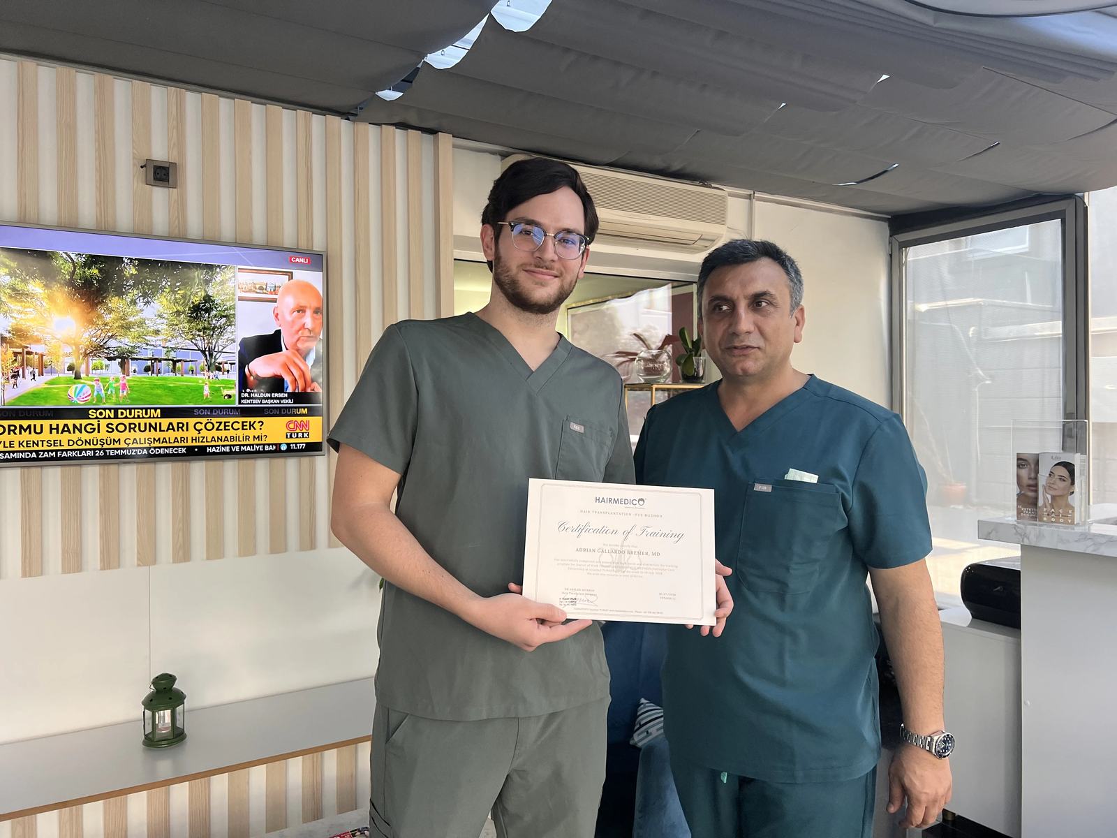 Hairmedico team with a patient in the clinic patient area