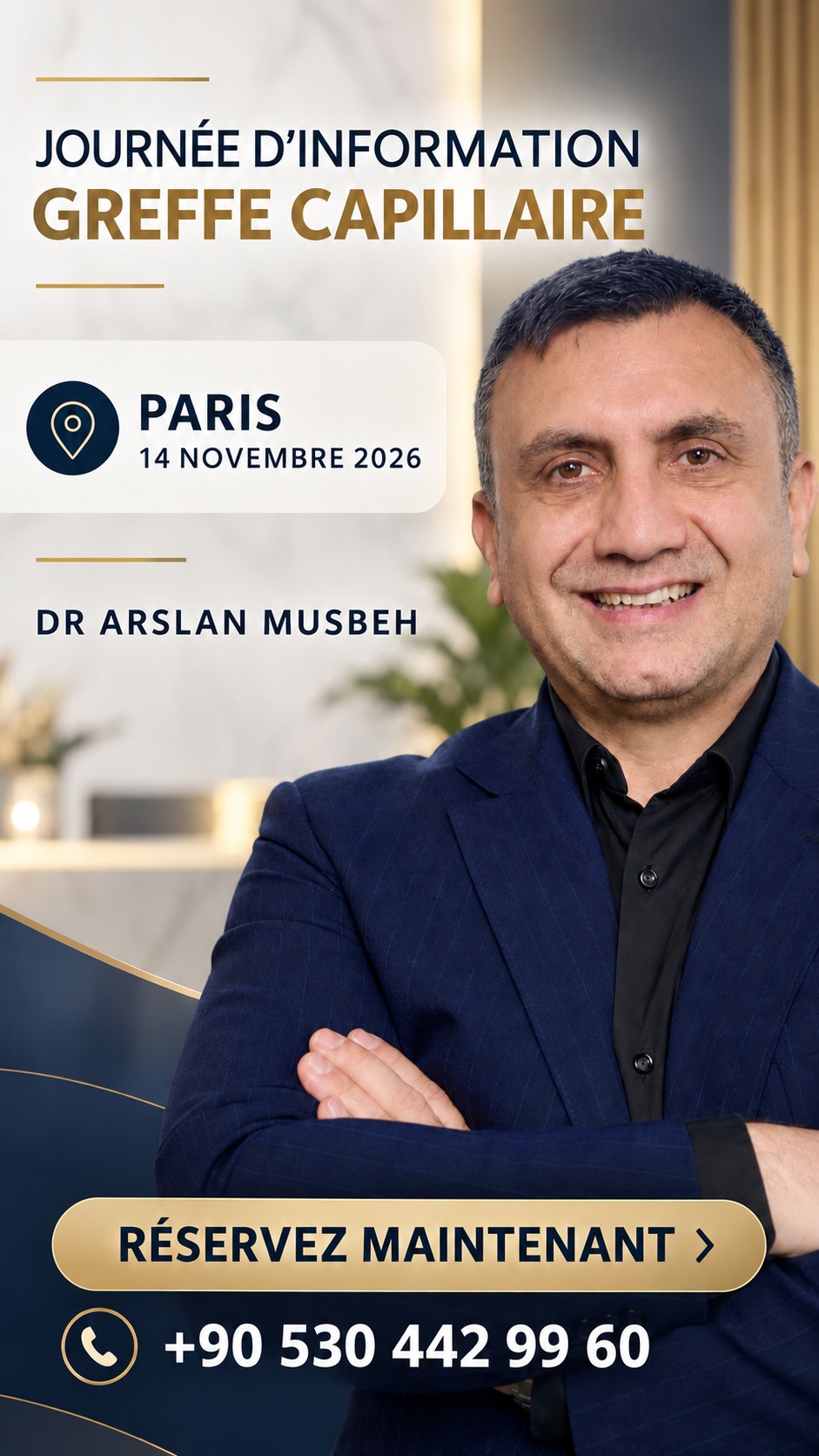 Hairmedico Paris hair restoration information day with Dr. Arslan Musbeh, 14 November 2026